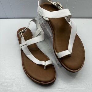 Joie Flat Sandal Women 10 Lennox White Cushioned Vegan Leather Toe Ring Shoes